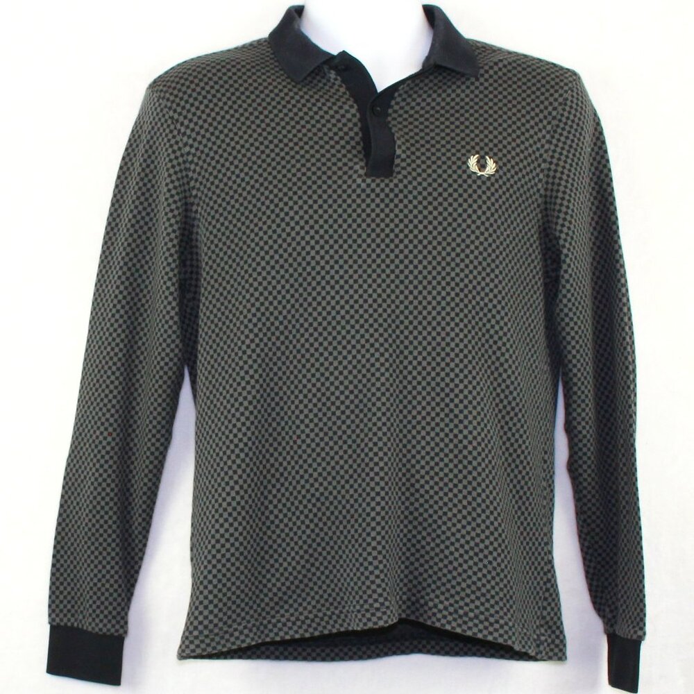 Fred Perry Micro Cheque Tricot Long Sleeve Polo Shirt Mens Medium